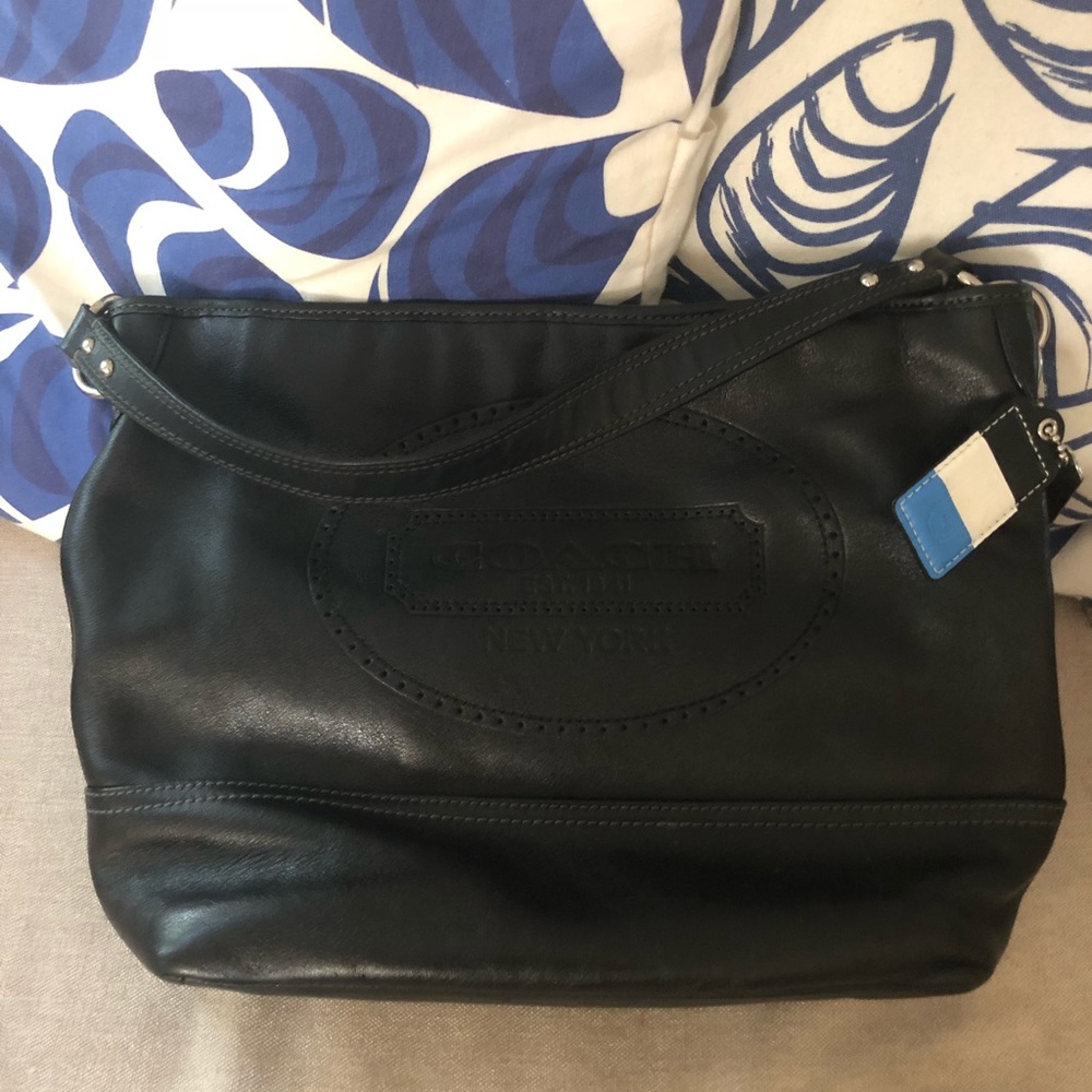 Coach black leather tote